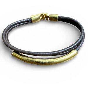 UNO de 50 Brown Leather Bracelet with Gold Brass Hardware Size 7-7.25